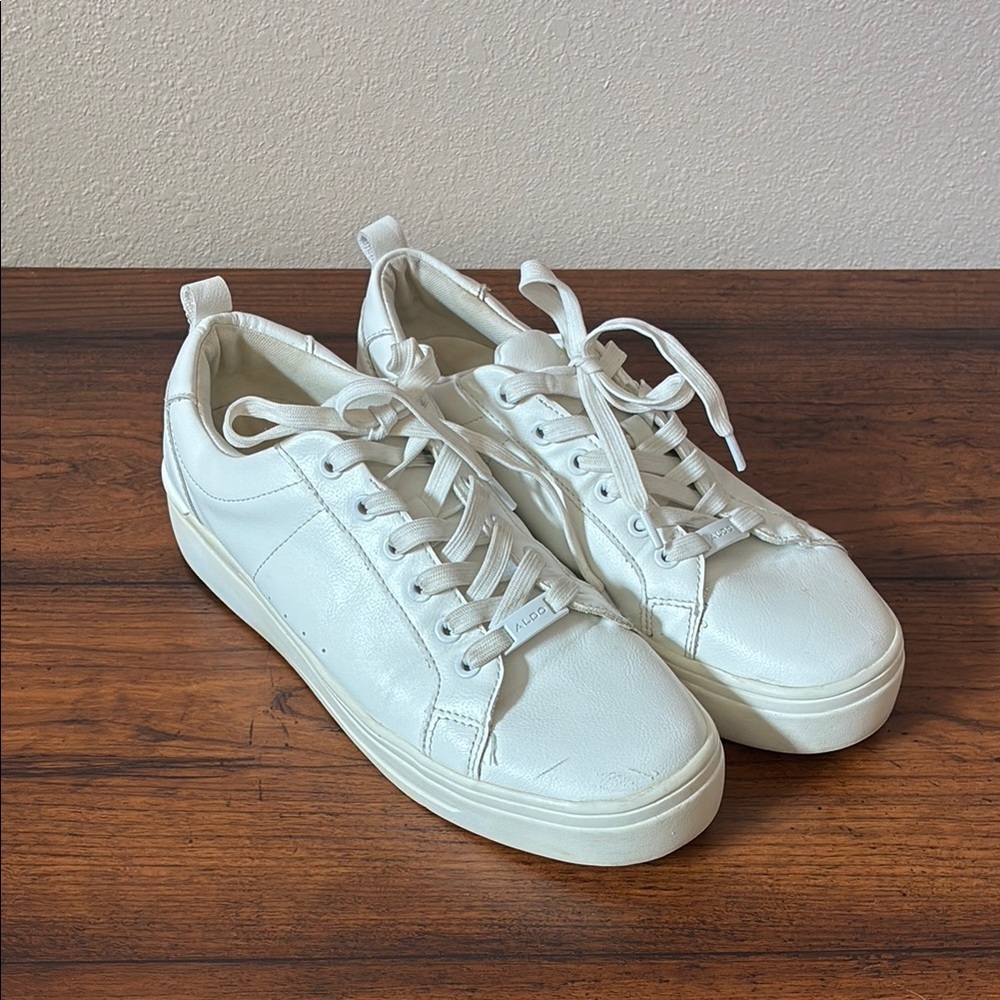 ALDO Women 7.5M‎ Meadow 100 Classic White Low Top Cup Sole Platform Sneakers